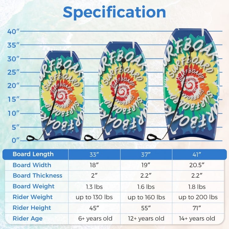 33/37/41 Inches Lightweight Body Board Boogie Board with EPS Core XPE Deck HDPE Bottom Multicolor4