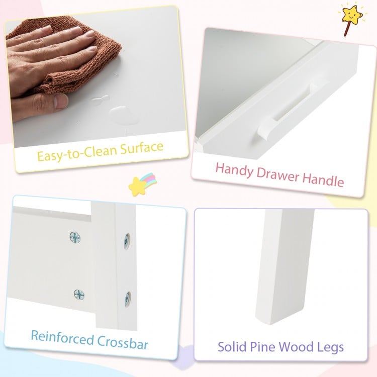 Kids Desk and Chair Set with Storage Drawer and Hutch-White