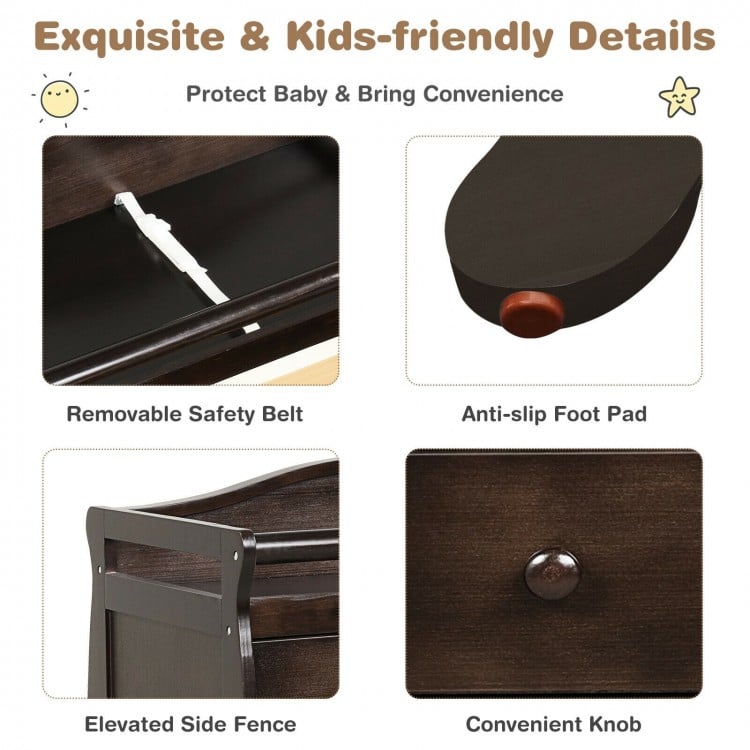 Baby Changing Table Infant Diaper with 3 Drawers and Safety Belt-Brown