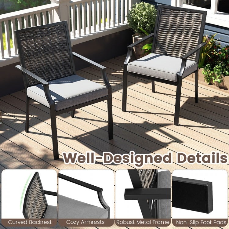 Patio Wicker Chairs Set of 2 Stackable Rattan Armchairs with Removable Cushions-Grey