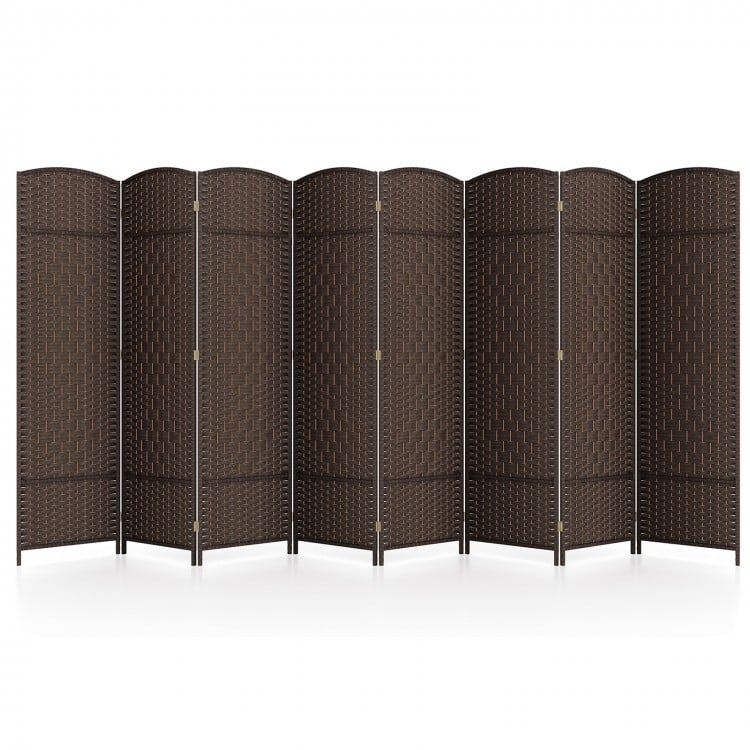 8-Panel Folding Room Divider with Hand-Woven Texture and Solid Wood Frame-Bown