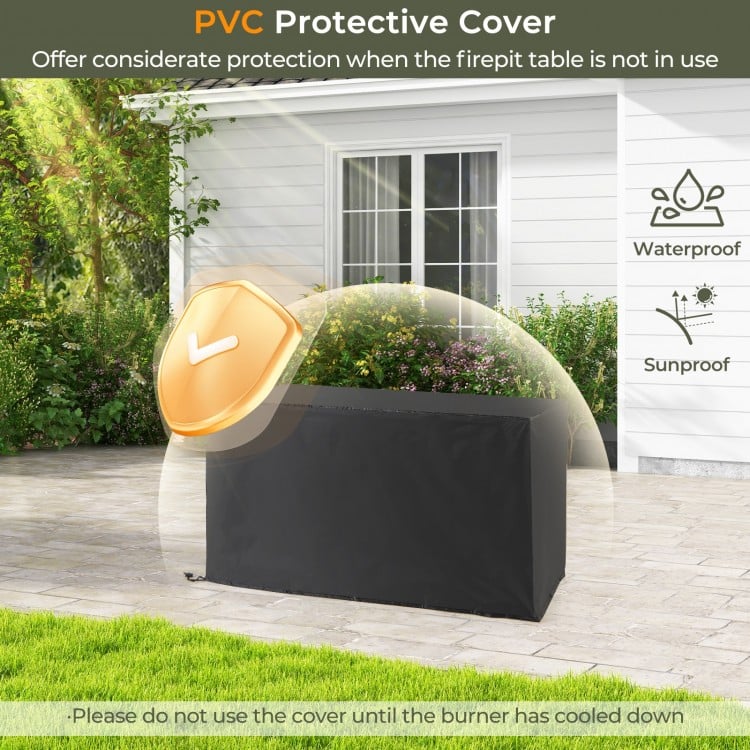 45 Inch Propane Rattan Firepit Table with Glass Stones and Protective Cover