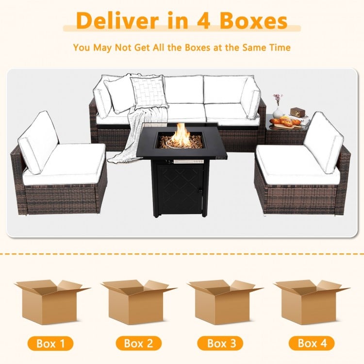7 Pieces Patio Furniture Set with 28 Inches 50000 BTU Propane Gas Fire Pit Table
