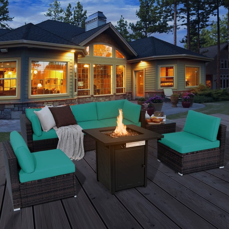 7 Pieces Patio Furniture Set with 28 Inches 50000 BTU Propane Gas Fire Pit Table
