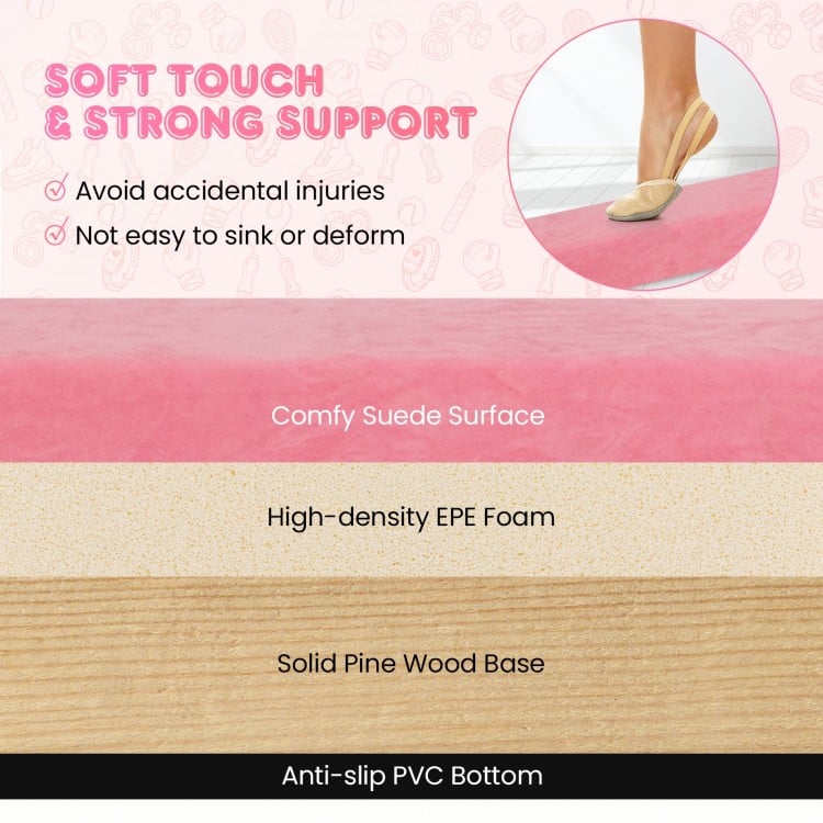 9 FT Folding Gymnastics Balance Beam with Anti-slip Base and Pine Wood Frame-Pink