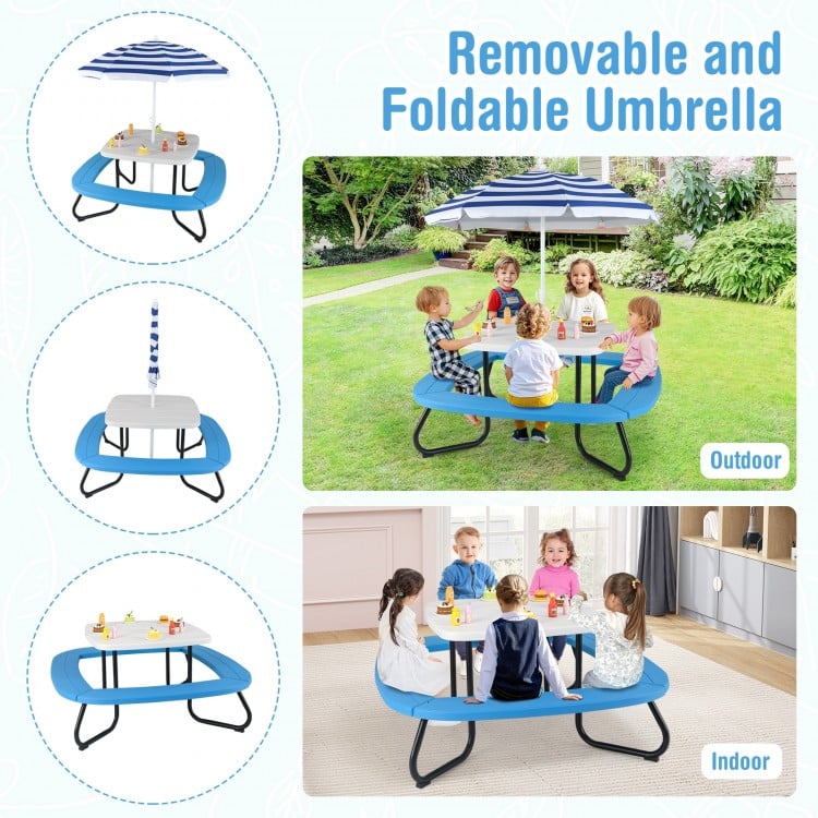 Toddler Outdoor Activity Table with Adjustable and Collapsible Umbrella-White