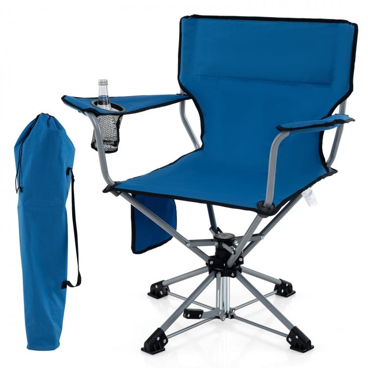 360° Swivel Hunting Chair Portable Foldable with Mesh Cup Holder and Storage Pockets-Green