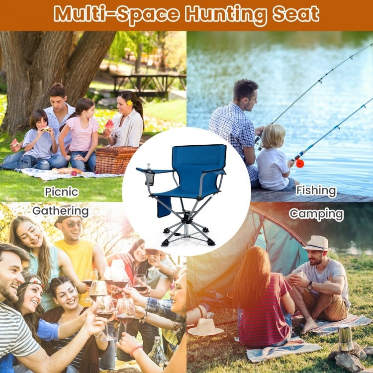 360° Swivel Hunting Chair Portable Foldable with Mesh Cup Holder and Storage Pockets-Green