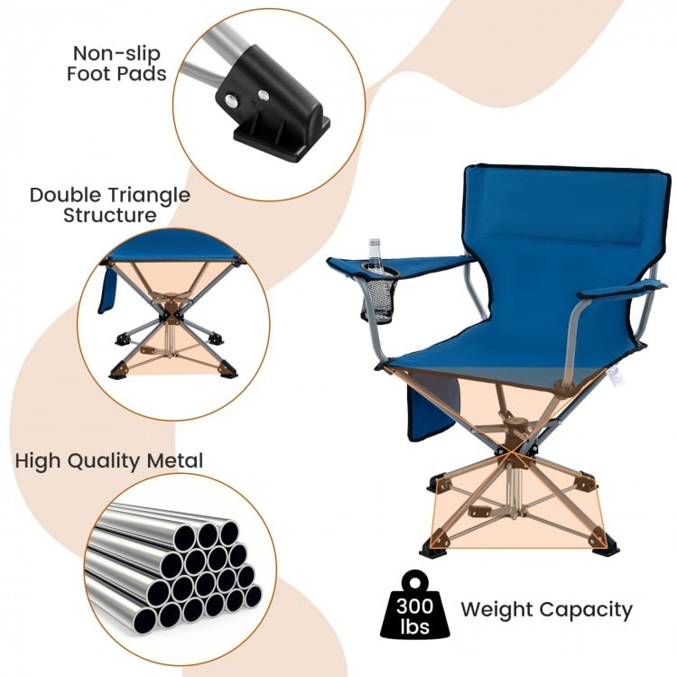 360° Swivel Hunting Chair Portable Foldable with Mesh Cup Holder and Storage Pockets-Green