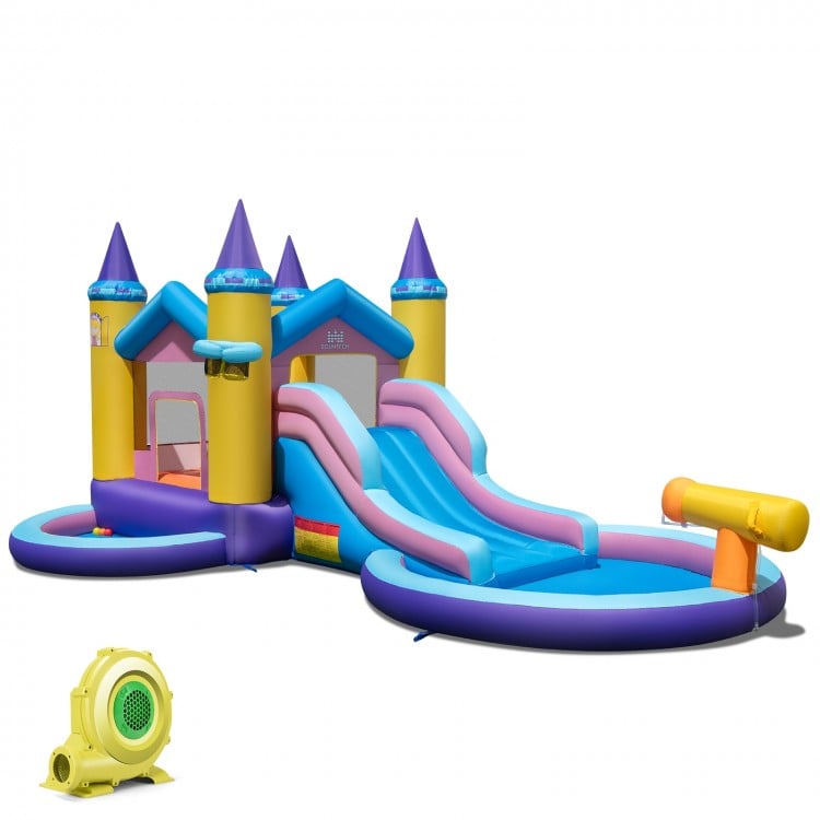 6-in-1 Inflatable Kids Water Park with 735W Blower