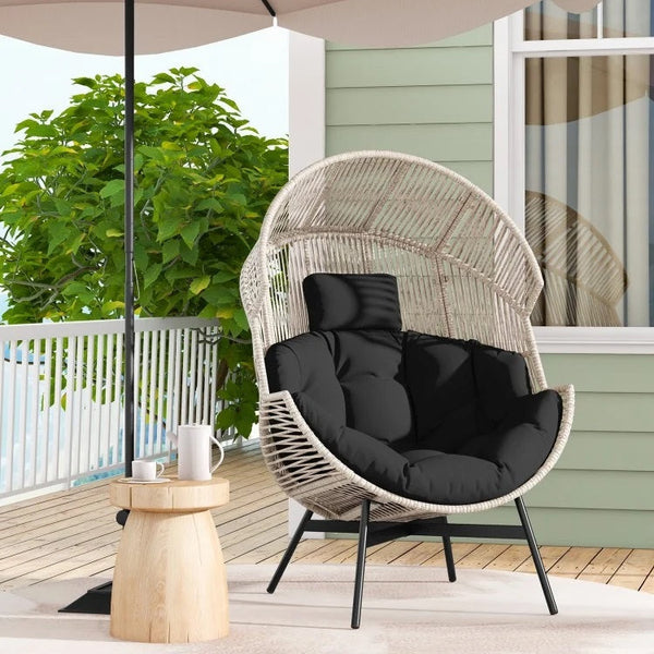 Wicker Oversized Egg Style Chair with Cushions and Headrest 
