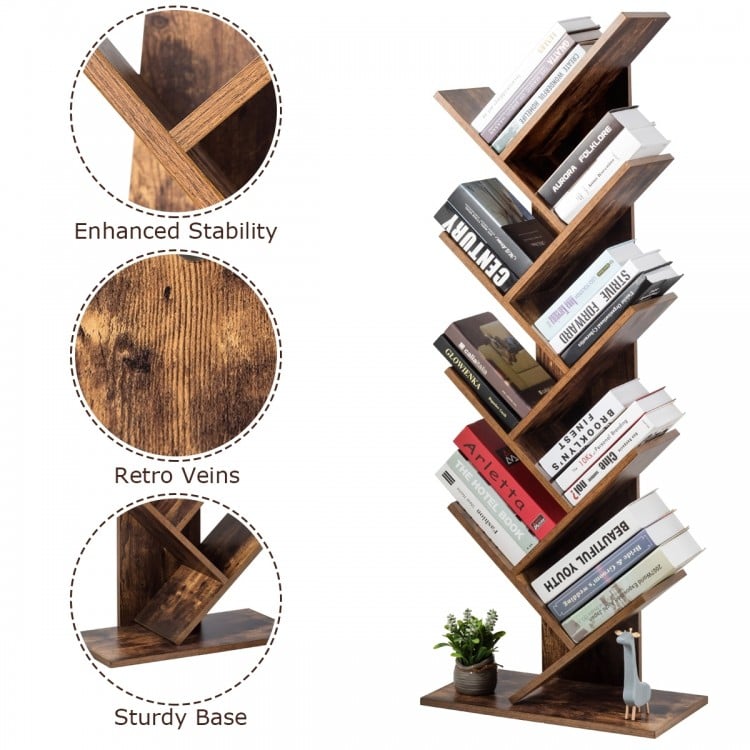8-Tier Free Standing Tree Bookshelf-Coffee