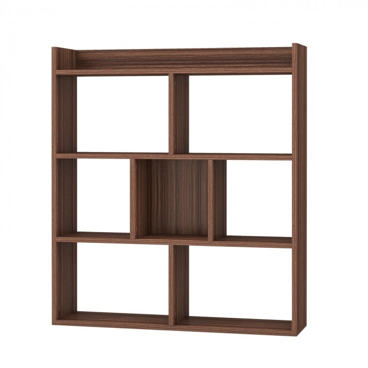 7 Cubes Open-back Bookshelf with Anti-Toppling Devices-Walnut