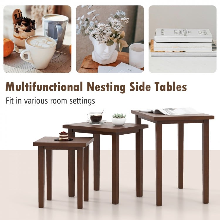 3-Piece Farmhouse Rectangle Side Table Set for Living Room-Walnut