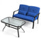 Outdoor Loveseat Chair Set with Coffee Table and Seat Back Cushions-Navy