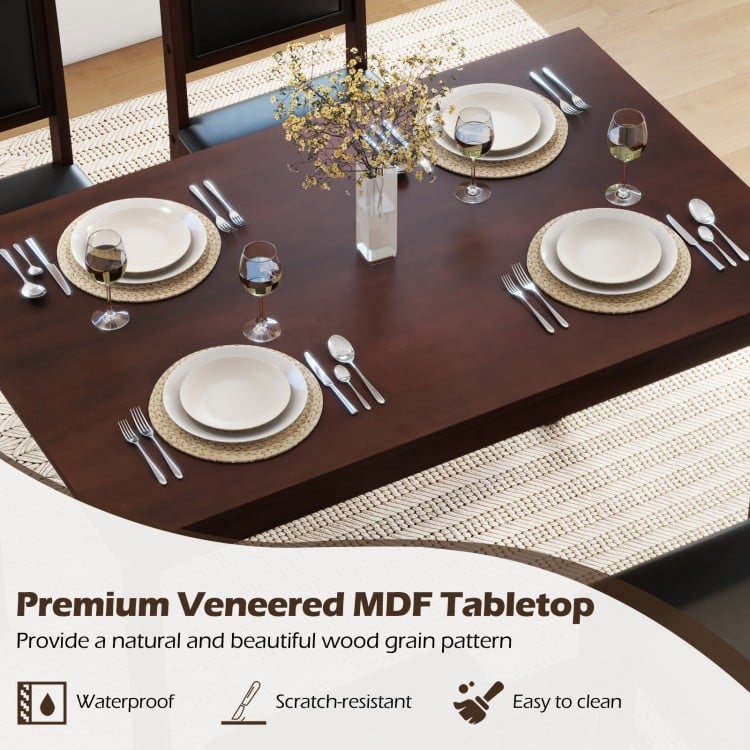 5-Piece Dining Set for 4 with Rubber Wood Legs for Small Dining Room-Brown