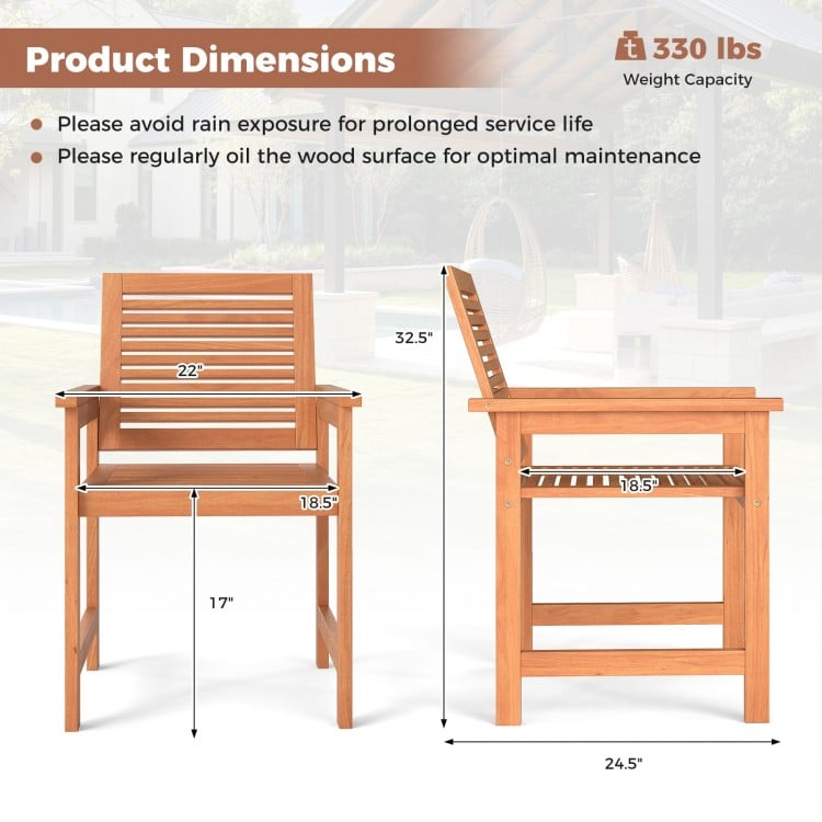 Patio Chairs Set of 2 with Inclined Backrests and Slatted Seats