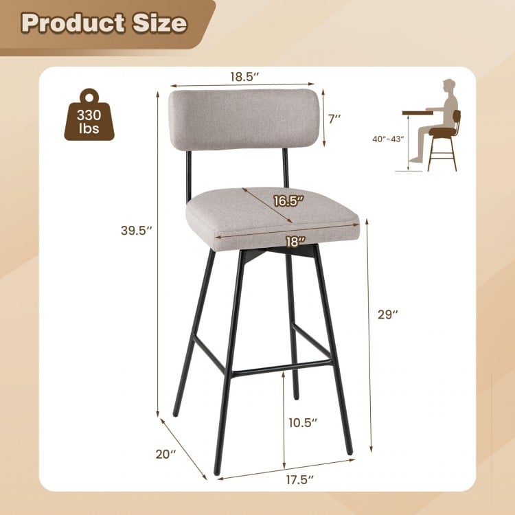 29 Inch Counter Height Upholstered Swivel Bar Stool Set of 2-beige