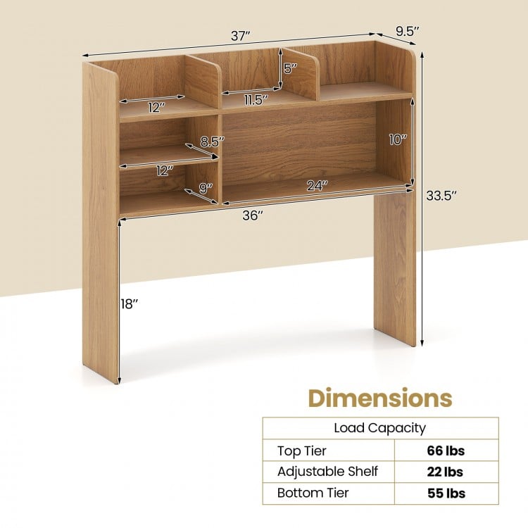 Desktop Bookshelf Countertop Storage Hutch with 6 Shelves-Natural