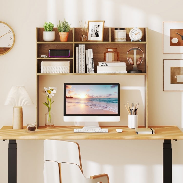 Desktop Bookshelf Countertop Storage Hutch with 6 Shelves-Natural