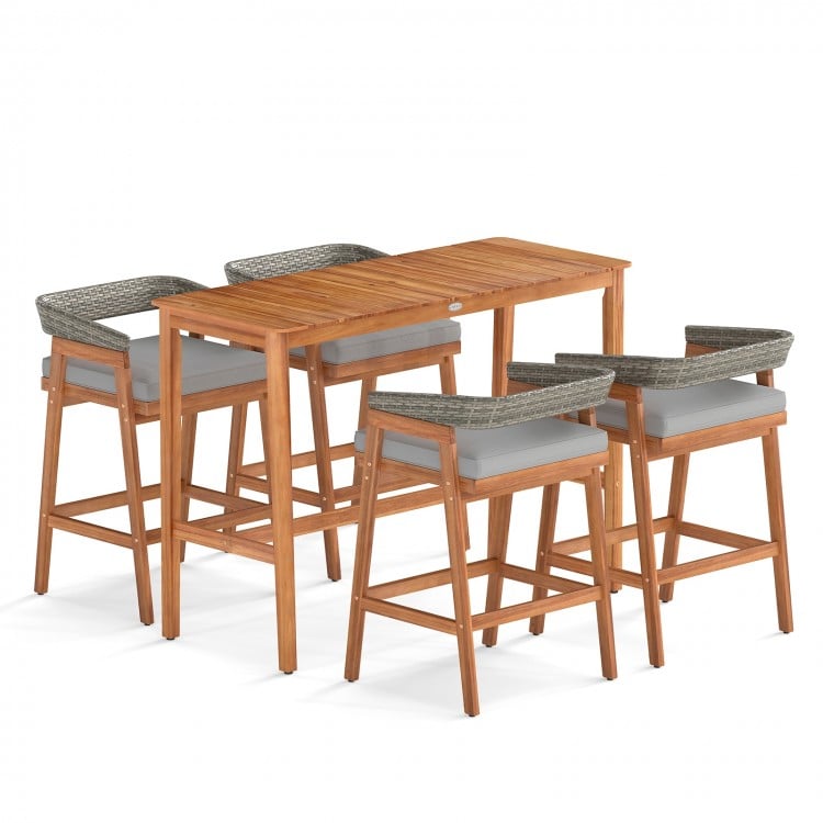 5 Pieces Patio Counter Height Bar Set with 4 Cushioned Barstools