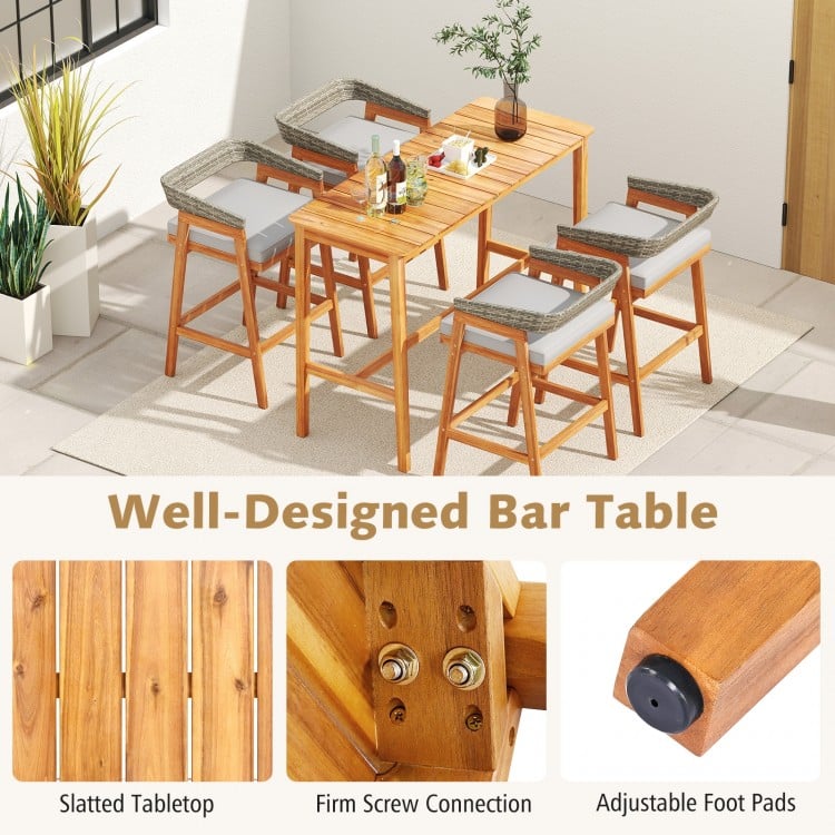 5 Pieces Patio Counter Height Bar Set with 4 Cushioned Barstools