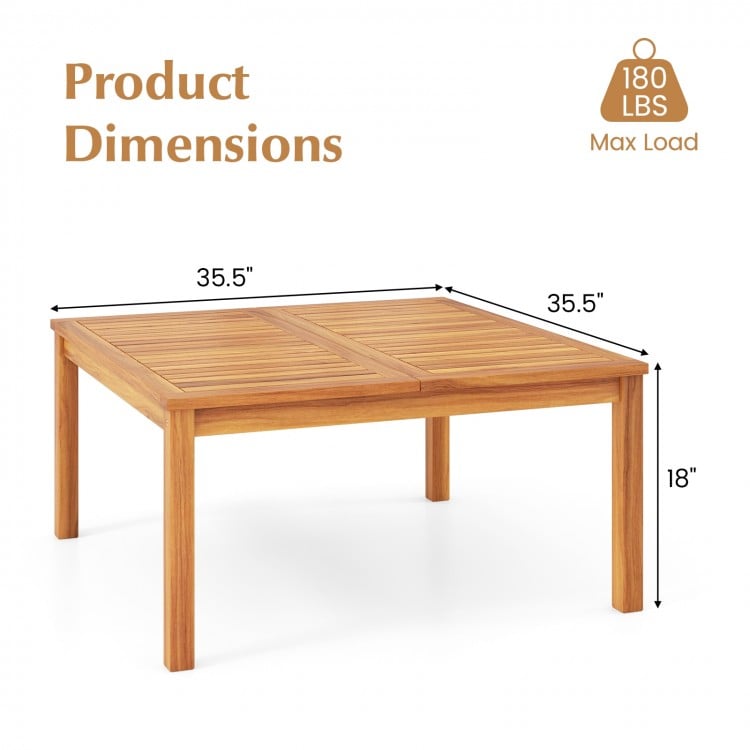 35.5 Inches Patio Solid Acacia Wood Coffee Table Side Table