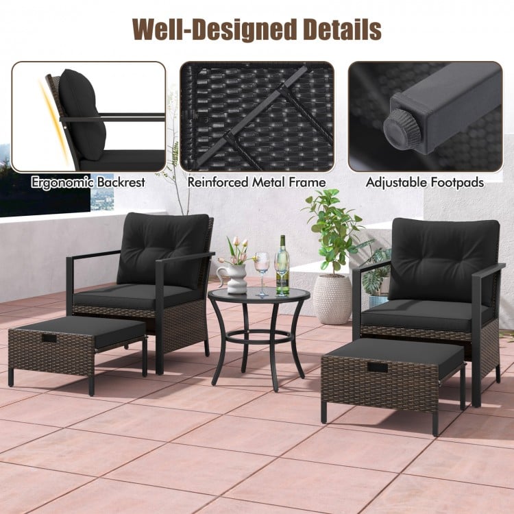 4 Piece Outdoor Furniture Set with Glass Topped Coffee Table-Black