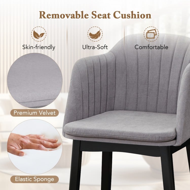 Upholstered Velvet Accent Modern Dining Chairs Set of 2 with Curved Backrests-Grey