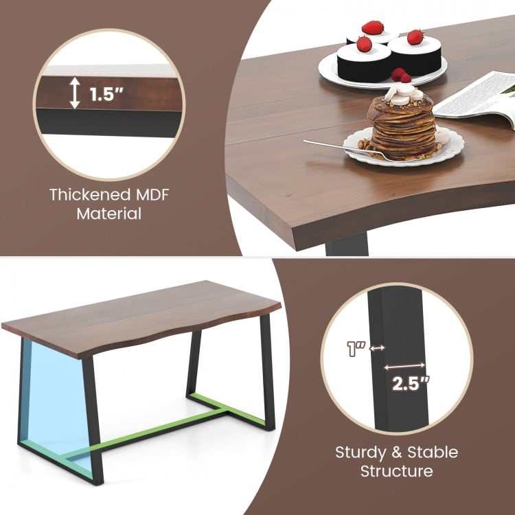 63" Large Dining Table with Wavy Edge and Heavy-duty Metal Frame-Coffee