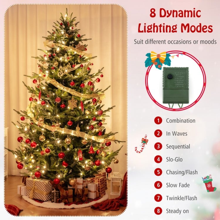 8 FT Pre-Lit Artificial Hinged Xmas Tree with 778/1480 PVC and PE Branch Tips