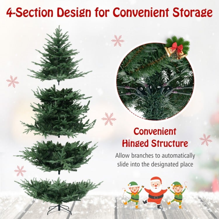 8 FT Pre-Lit Artificial Hinged Xmas Tree with 778/1480 PVC and PE Branch Tips