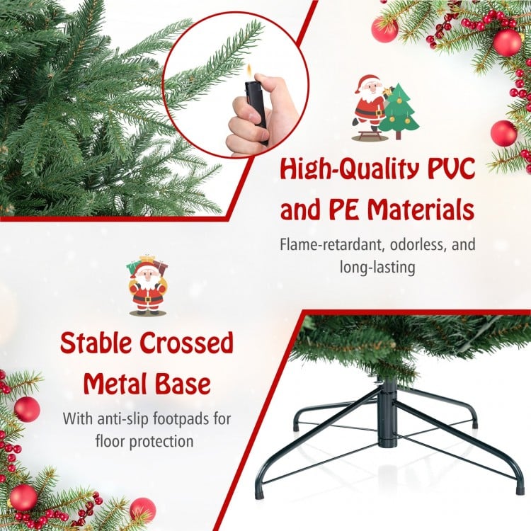 8 FT Pre-Lit Artificial Hinged Xmas Tree with 778/1480 PVC and PE Branch Tips