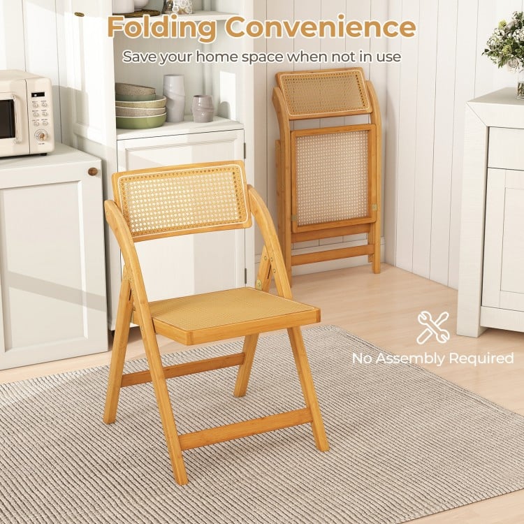 Rattan Cane Folding Dining Chairs Set of 2 with Rotatable Backrests-Natural