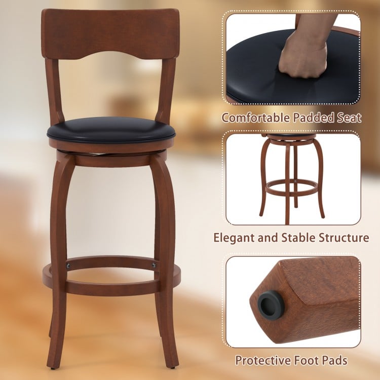 Swivel Bar Stools Set of 2 with Rubber Wood Frame and Upholstered Seat-29 Inch