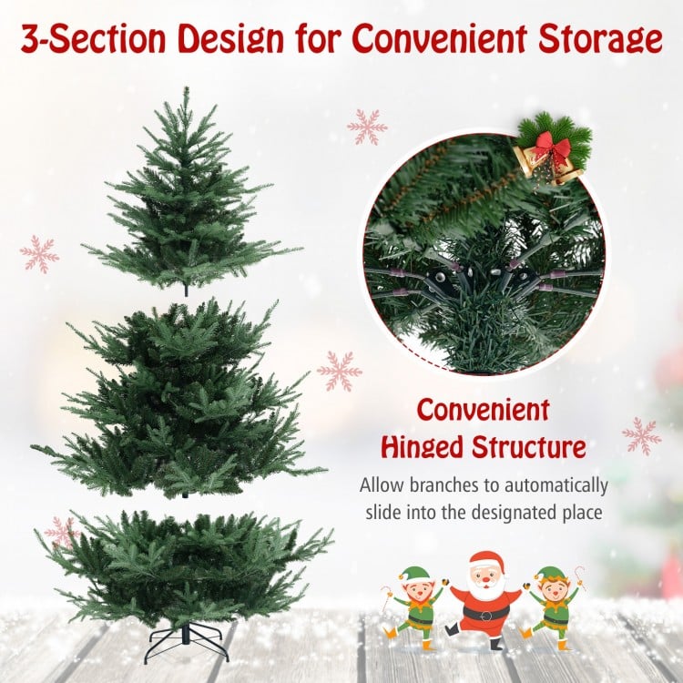 7 FT Pre-Lit Artificial Hinged Xmas Tree with 778/1480 PVC and PE Branch Tips