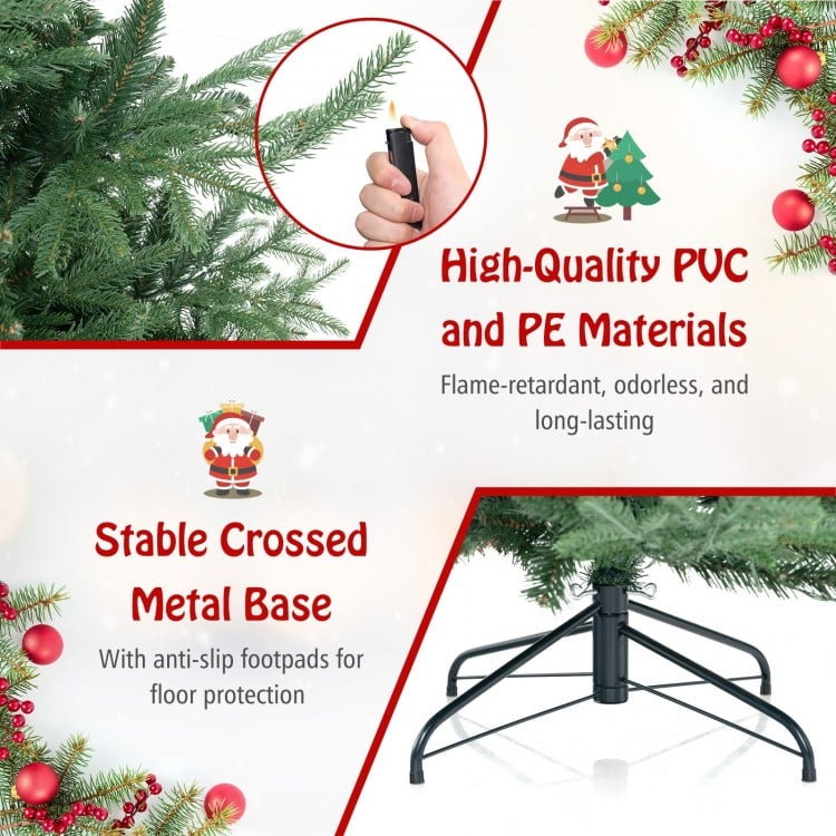 7 FT Pre-Lit Artificial Hinged Xmas Tree with 778/1480 PVC and PE Branch Tips