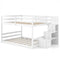 Solid Wood Full Over Full Low Bunk Bed with Storage Stairs-White