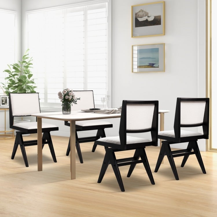 Swivel Wooden Dining Chair Set of 2 with Rubber Wood Frame and Padded Seat-Black