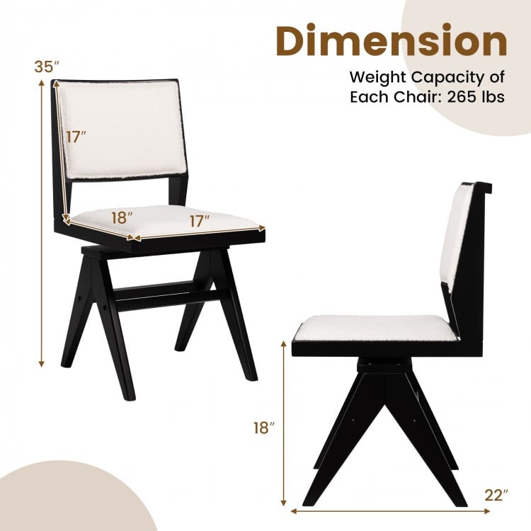 Swivel Wooden Dining Chair Set of 2 with Rubber Wood Frame and Padded Seat-Black