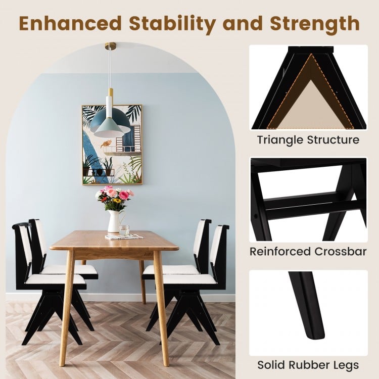 Swivel Wooden Dining Chair Set of 2 with Rubber Wood Frame and Padded Seat-Black