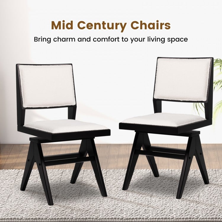Swivel Wooden Dining Chair Set of 2 with Rubber Wood Frame and Padded Seat-Black