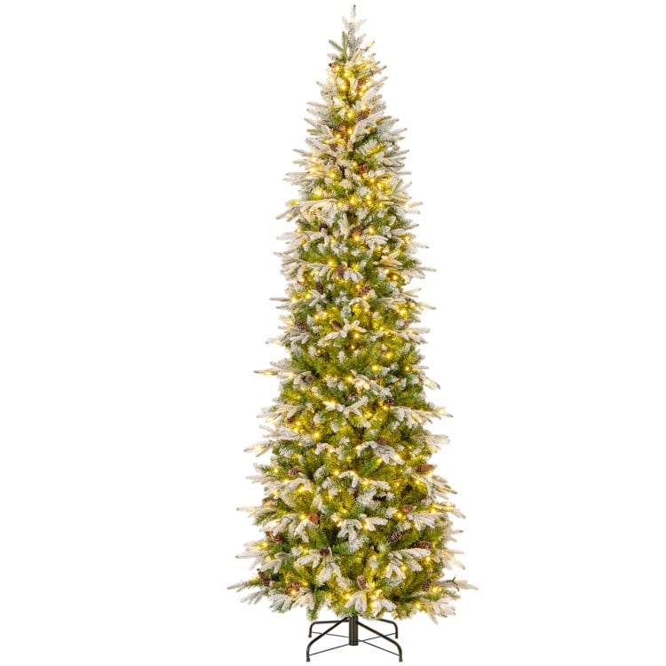 9 Feet Pre-Lit Artificial Christmas Tree Snow Flocked Hinged