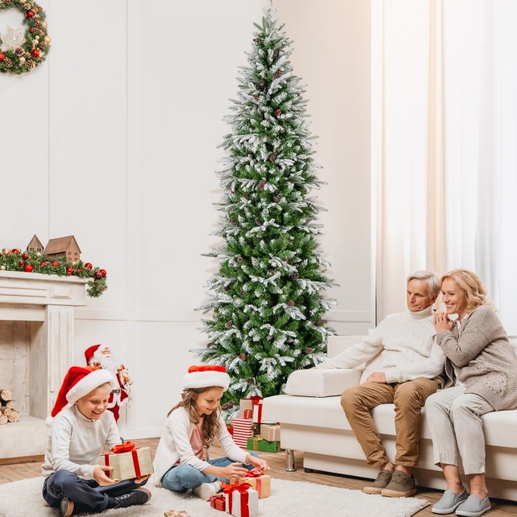 9 Feet Pre-Lit Artificial Christmas Tree Snow Flocked Hinged