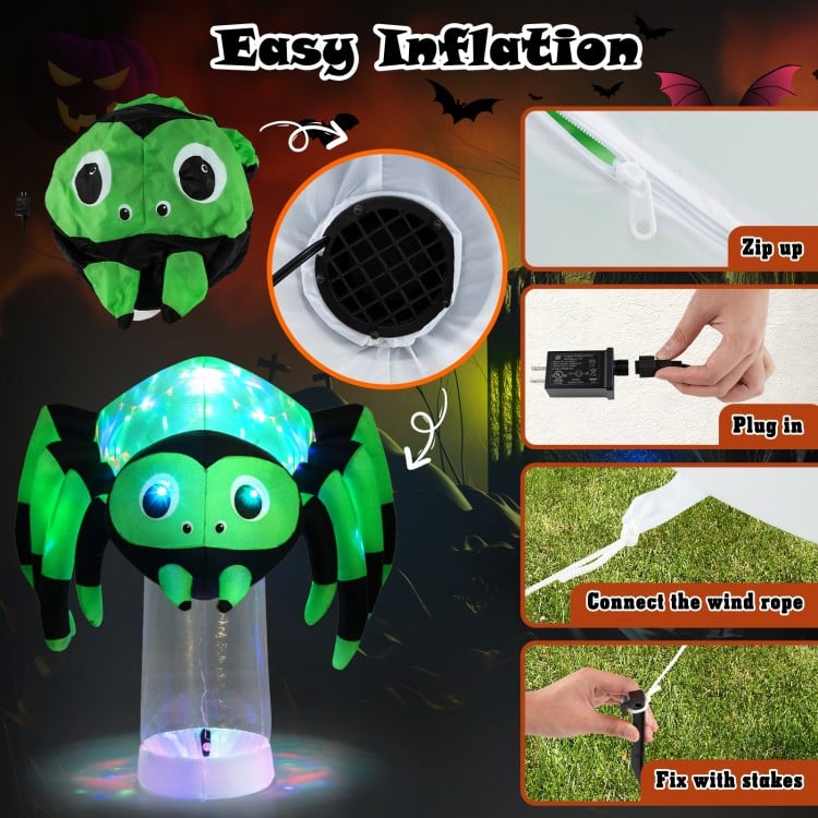 6 Feet Halloween Inflatable Spider with 3 Color Rotating Light
