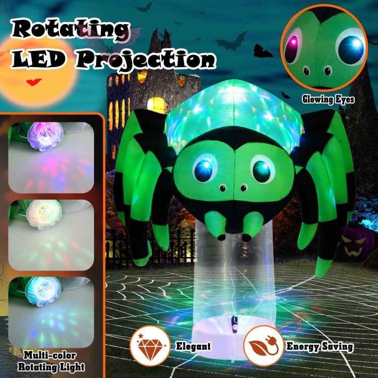 6 Feet Halloween Inflatable Spider with 3 Color Rotating Light