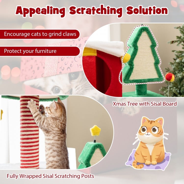 Cute Christmas Cat Tree Cat Tower for Indoor Cats with Scratching Posts and Carpet-Multicolor