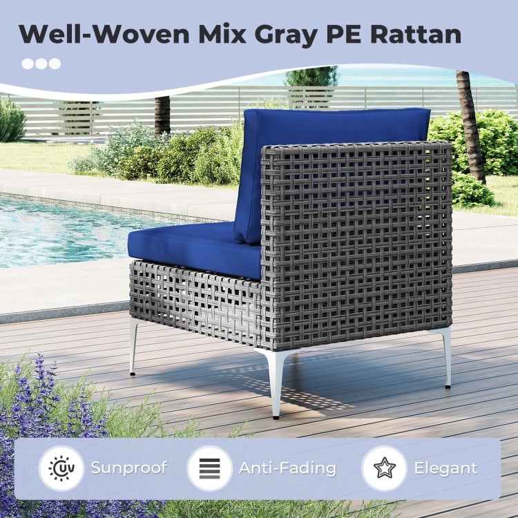 7 Piece Outdoor Furniture Set Wicker  Chairs with Tempered Glass Coffee Table-Navy