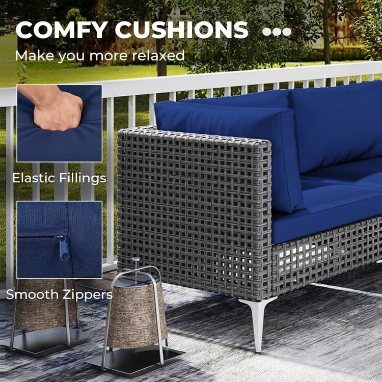7 Piece Outdoor Furniture Set Wicker  Chairs with Tempered Glass Coffee Table-Navy