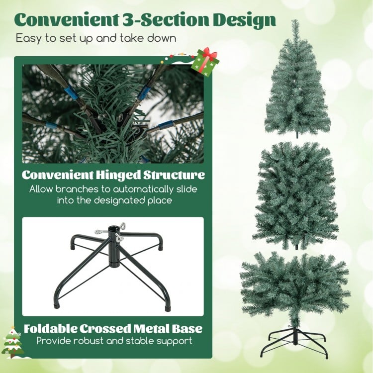 6.5 Feet Pre-Lit Blue Artificial Christmas Tree Slim with 9 Lighting Modes-6.5 ft